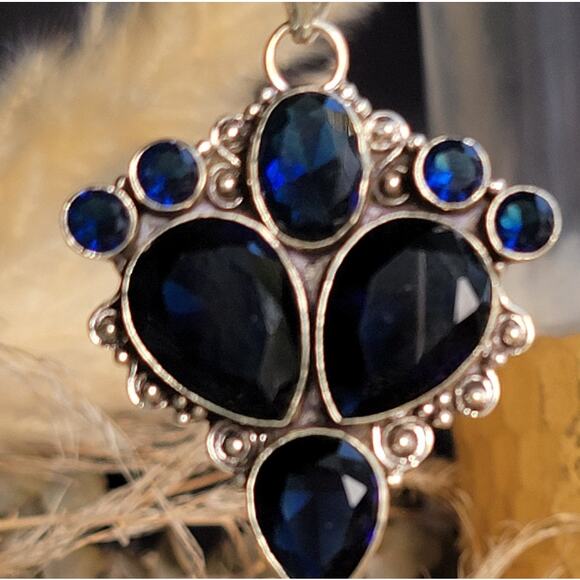 Deep Blue Sapphire and Sterling Silver Cross Pendant – Regal Elegance - Picture 8 of 10